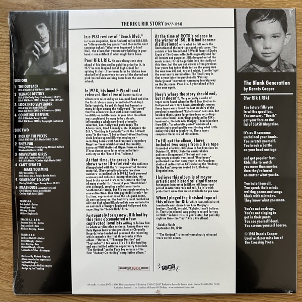 RIK L RIK The Lost Album (Radiation - Italy reissue) (SS) LP