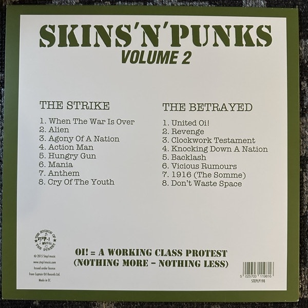 STRIKE, the / BETRAYED, the Skins 'N' Punks - Volume Two (Olive vinyl) (Step-1 Music – UK reissue) (EX/NM) LP