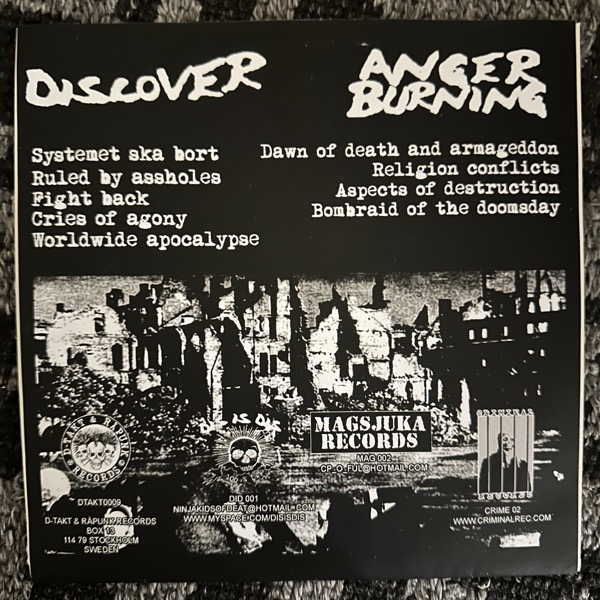 DISCOVER / ANGER BURNING Split (D-Takt & Råpunk - Sweden original) (EX) 7"
