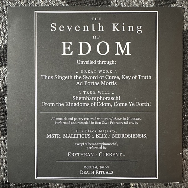 BLACK MAJESTY Seventh King Of Edom (Red vinyl) (Death Rituals – Canada original) (EX/NM) 7"