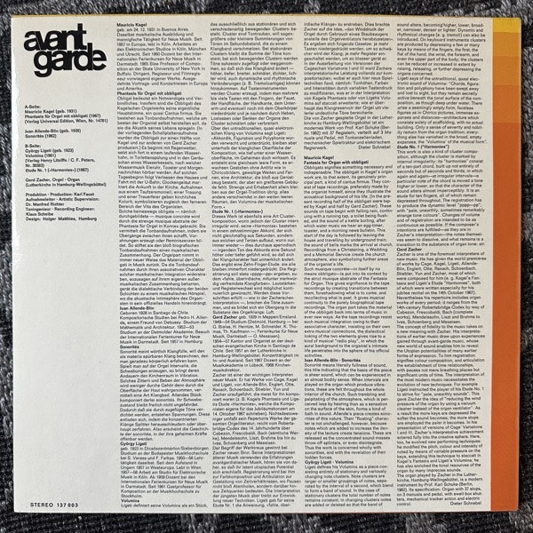 GERD ZACHER Phantasie Für Orgel Mit Obbligati / Sonorités / Volumina • Étude Nr.1 ("Harmonies") (Deutsche Grammophon – Germany original) (EX/NM) LP