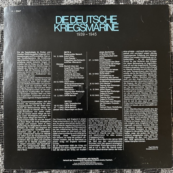 NO ARTIST Die Deutsche Kriegsmarine 1939 - 1945 (John Jahr Verlag – Germany original) (VG/VG+) LP