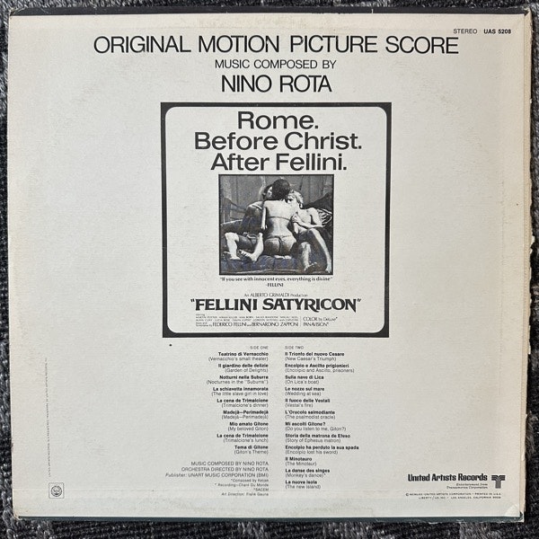 SOUNDTRACK Nino Rota – Fellini Satyricon (United Artists - USA original) (G/VG) LP