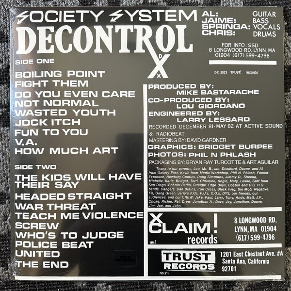 SS DECONTROL The Kids Will Have Their Say (Black/Clear black vinyl) (Xclaim! – USA reissue) (SS/VG+) LP