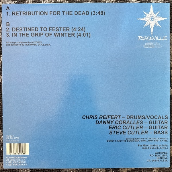 AUTOPSY Retribution For The Dead (Peaceville - UK original) (VG+/VG) 12" EP