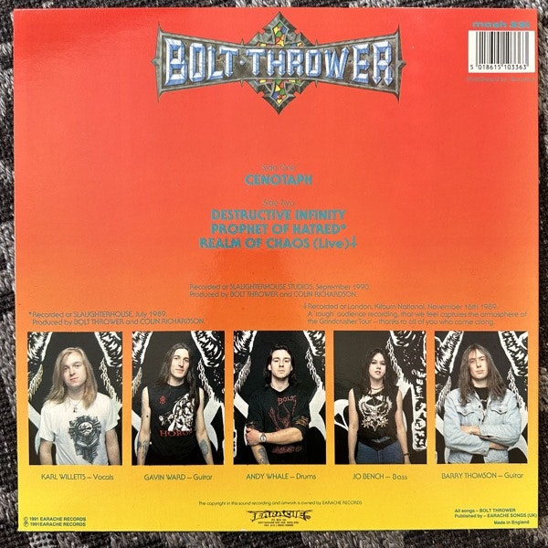 BOLT THROWER Cenotaph (Earache - UK original) (EX) 12" EP