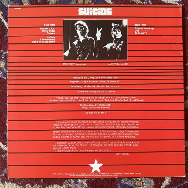 SUICIDE Suicide (Red Star - USA 1980 reissue) (VG) LP