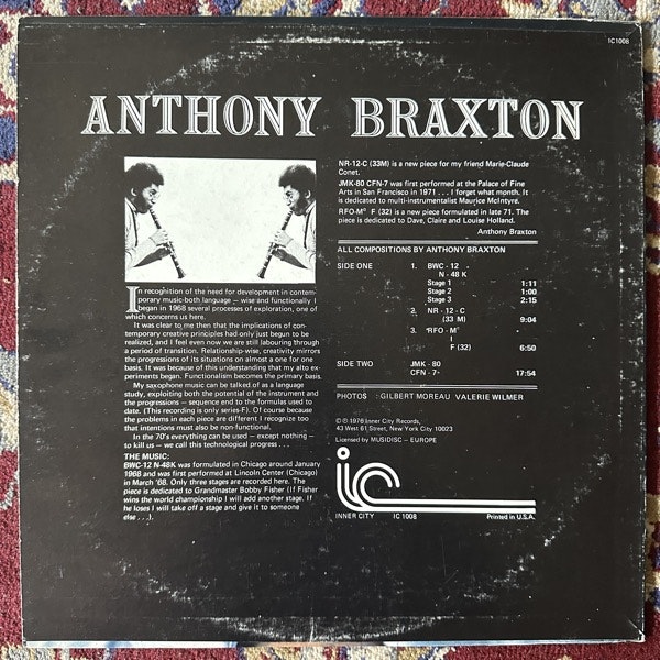 ANTHONY BRAXTON Saxophone Improvisations / Series F. (Inner City - USA 1976 reissue) (VG/VG+) LP