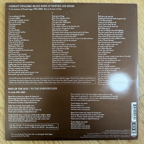 OM / CURRENT 93 Inerrant Rays Of Infallible Sun (Blackship Shrinebuilder) (Purple vinyl) (Neurot - USA original) (VG+/EX) 10"