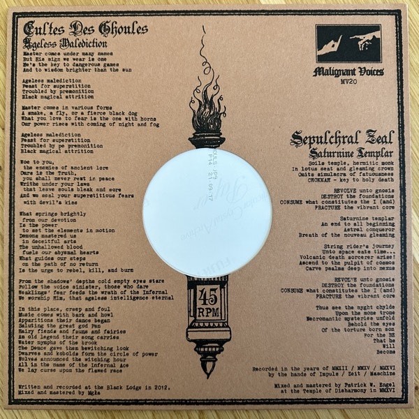 CULTES DES GHOULES / SEPULCHRAL ZEAL Ageless Malediction / Saturnine Templar (Malignant Voices – Poland original) (NM) 10"