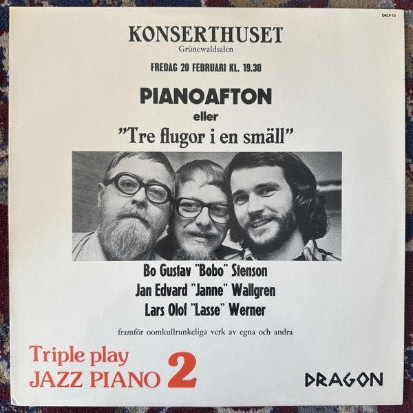 LASSE WERNER, JAN WALLGREN, BOBO STENSON Triple Play - Jazz Piano Volume 2 (Dragon - Sweden original) (EX/VG+) LP