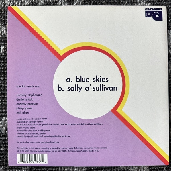 SPECIAL NEEDS Blue Skies (Mercury - UK original) (EX) 7"