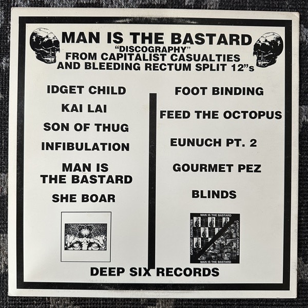 MAN IS THE BASTARD "Discography" From Capitalist Casualties And Bleeding Rectum Split 12"s (Purple/grey vinyl) (Deep Six - USA original) (VG+) LP