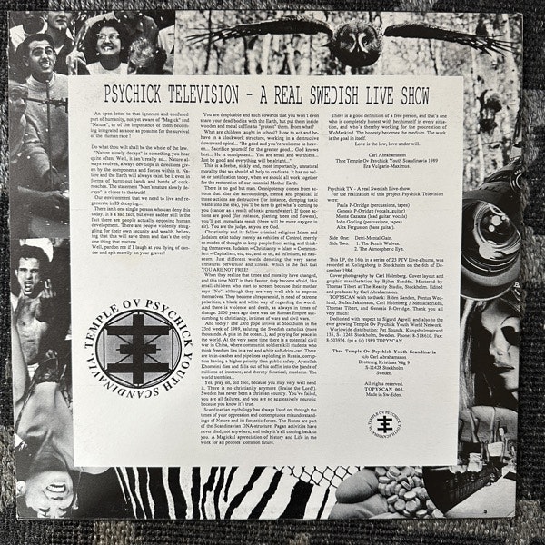 PSYCHIC TV A Real Swedish Live Show (Thee Temple Ov Psychick Youth Scandinavia - Sweden original) (VG+) LP
