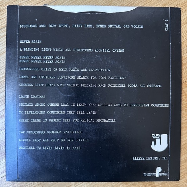 DISCHARGE Never Again (Clay - UK original) (VG+) 7"