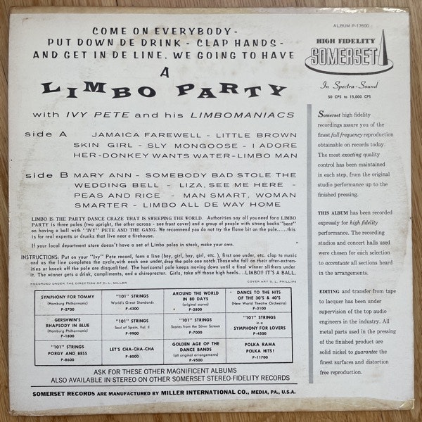IVY PETE AND HIS LIMBOMANIACS Limbo Party (Somerset - USA original) (VG) LP