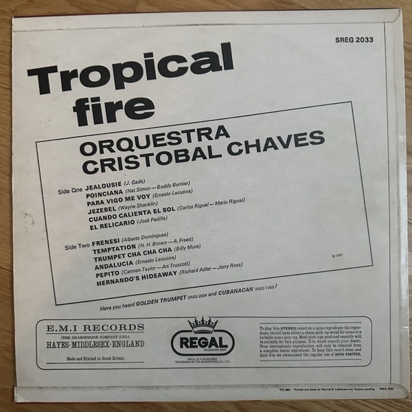 ORQUESTRA CRISTOBAL CHAVEZ Tropical Fire (Regal - UK original) (VG+) LP