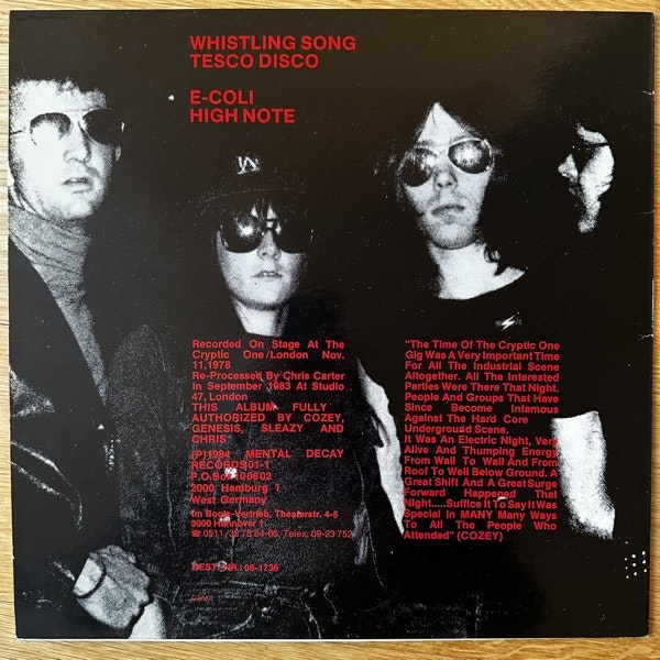 THROBBING GRISTLE Special Treatment (Live At The Cryptic One London 1978) (Mental Decay - Germany reissue) (EX/VG+) LP