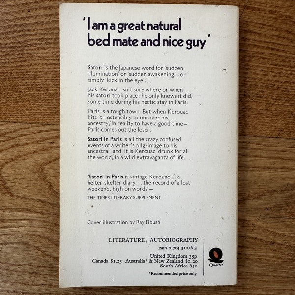 JACK KEROUAC Satori In Paris (Quartet 1973) (VG+) BOOK