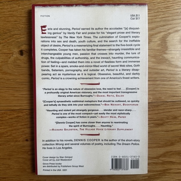 DENNIS COOPER Period (Grove 2000) (EX) BOOK