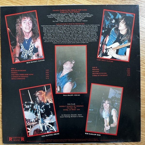EXODUS Bonded By Blood (Roadrunner - Europe original) (VG+/VG) LP