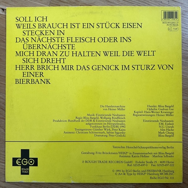 EINSTÜRZENDE NEUBAUTEN Heiner Müller - Die Hamletmaschine (Rough Trade - Germany original) (EX) LP