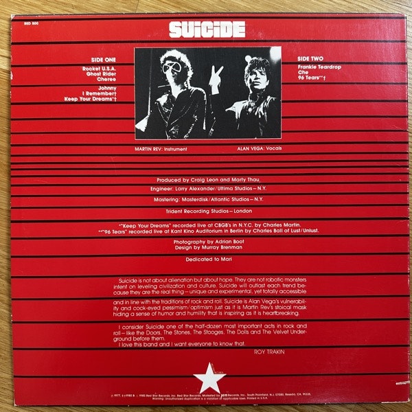 SUICIDE Suicide (Red Star - USA 1980 reissue) (VG/EX) LP