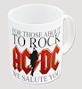 AC/DC krus hvit kopp med logo og teksten «For those about to rock, we salute you».