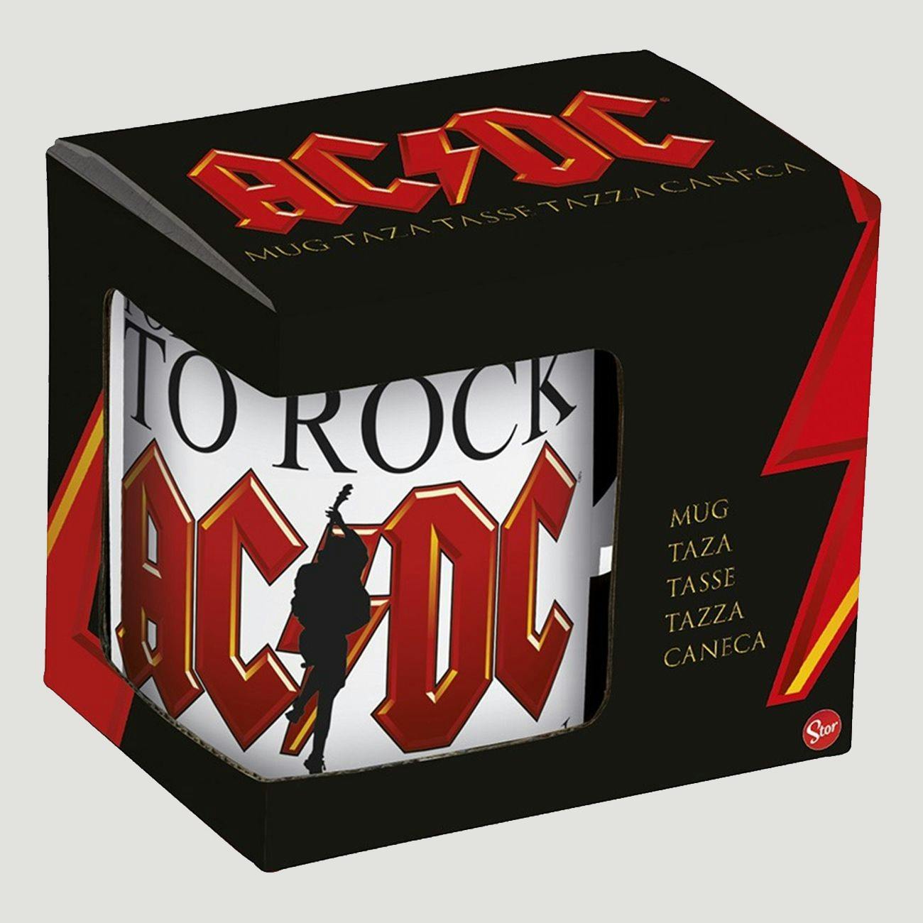 AC/DC krus hvit kopp med logo og teksten «For those about to rock, we salute you».