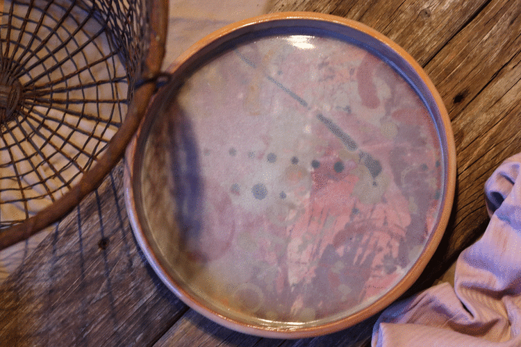 Handgjord keramik - Fat i lila och orange toner