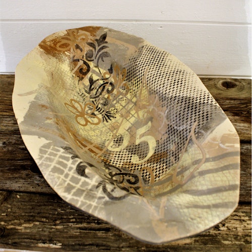 Handgjord keramik - Oval skål i monoprinting