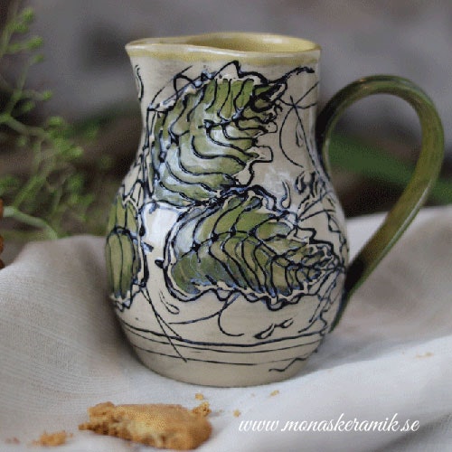Fantasia - Kanna "Gröna blad"- Handgjord keramik i stengods