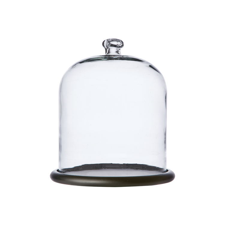 Glaskupa BELLA med fat M, Klar/svart Ø18 cm