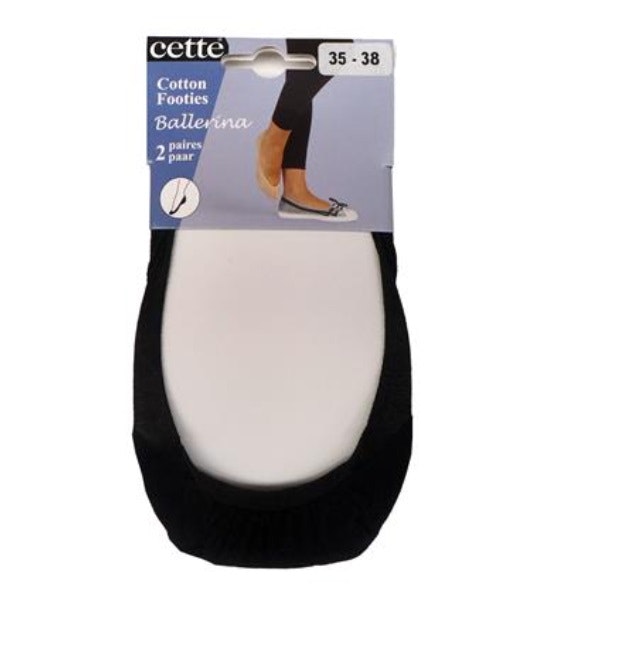 Ballerina Footies 2-pack i bomull svart stl 39-42