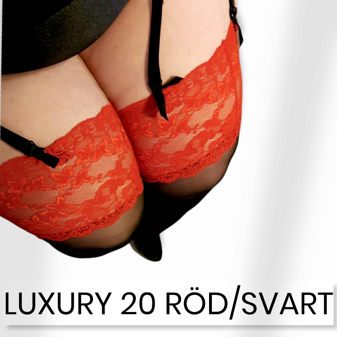 Luxury 20 rödsvart blank stocking med bred spets 2xl