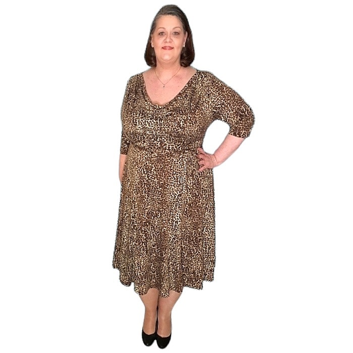 Brun Leopardmönstrad klänning - Stora strumpbyxor plus size upp till 10 XL