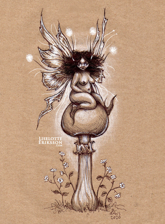 'Mushroom Faerie' Original Drawing