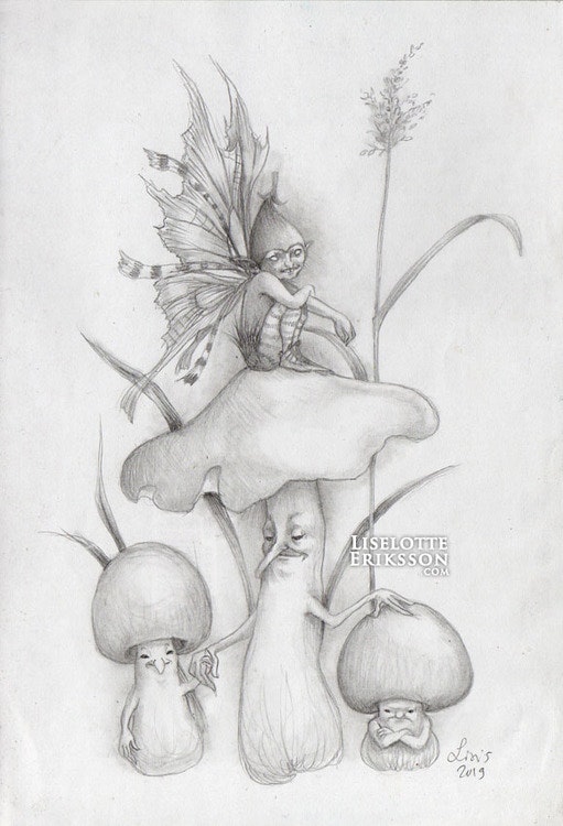 'Mushroom Pixie' Original Drawing