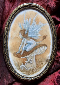 'Pixie on a Mushroom' Original Framed Painting