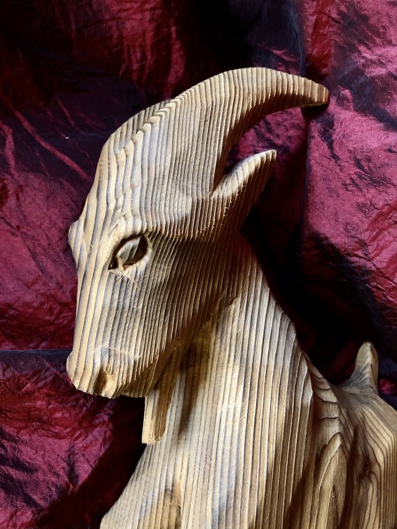Large Hand Carved Goat