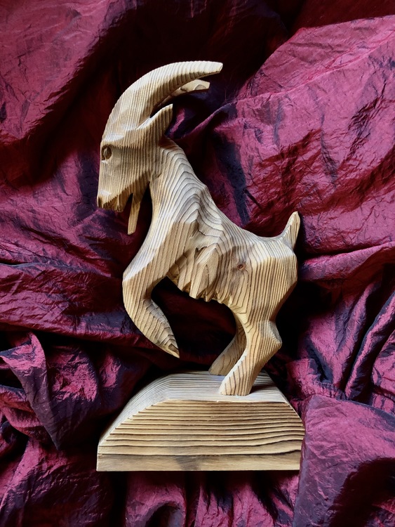 Large Hand Carved Goat