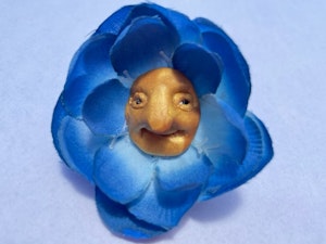 Happy Blue and Gold Flower Brooch