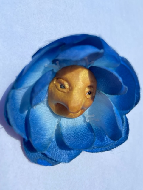 Happy Blue and Gold Flower Brooch