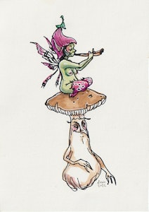 ‘Foxglove Faerie on Mushroom’ Original Painting