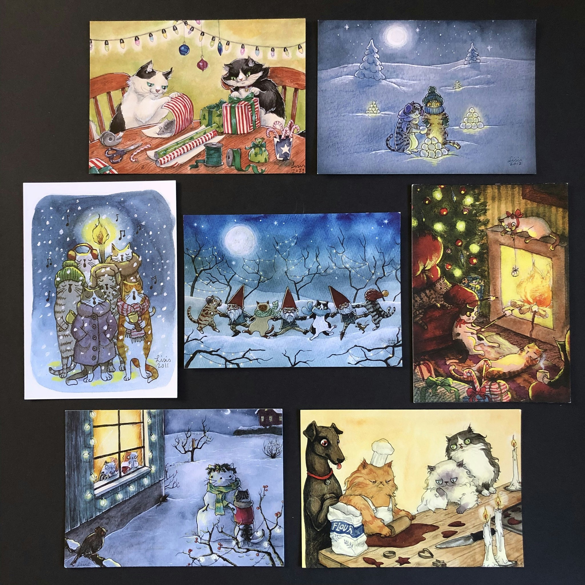 Set of 7 kitty Christmas cards