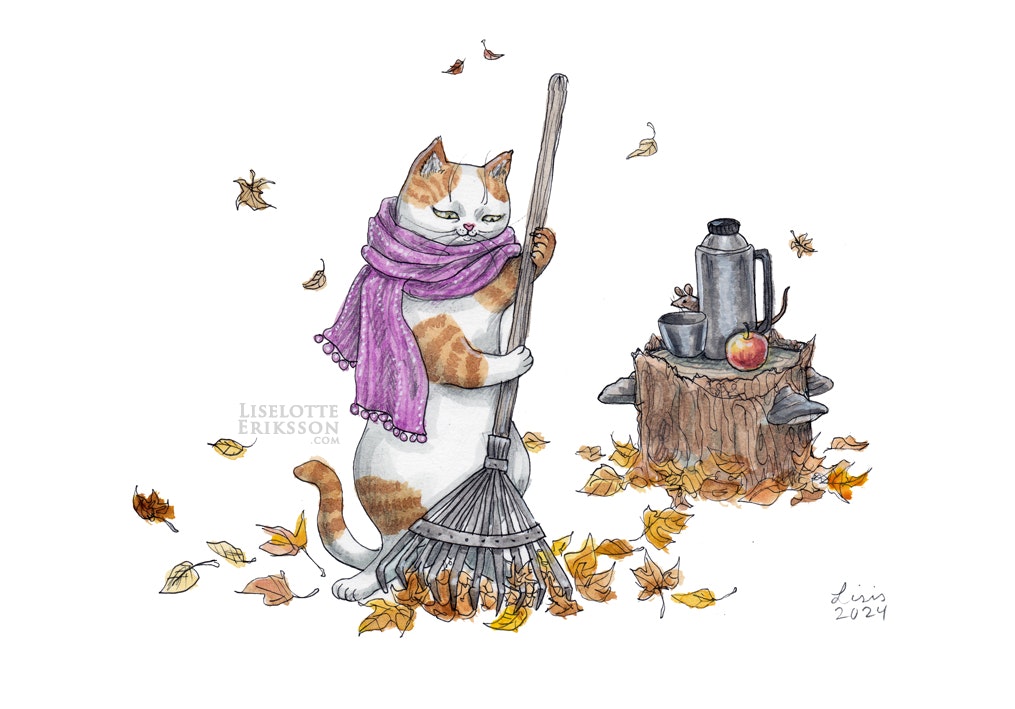 ’Raking Leaves’ Original Illustration