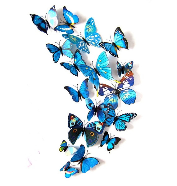 12 st Vägg stickers Fjäril , blå