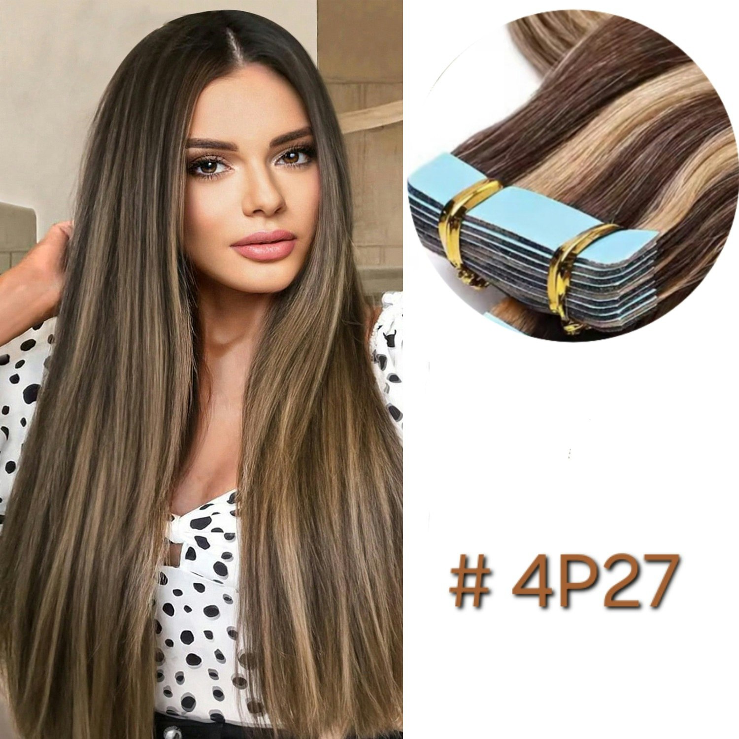 Invisible Tape in Extensions  #4P27 Medium Brown & Dark Blonde