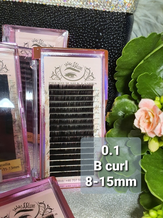 SS Luxe B böj fransar 0.10 Premium silk lashes B curl 0.1 8-15mm