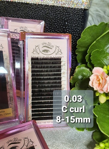 Mega volym SS Luxe fransar C böj 0.03. Premium silk lashes C curl 0.03 8-15mm